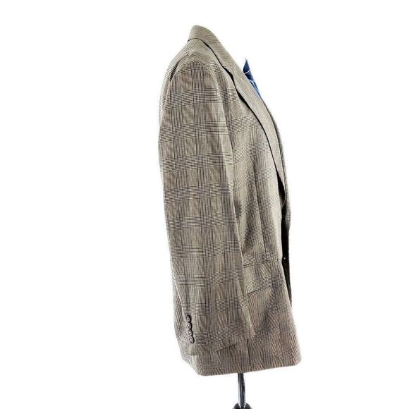 Jos A Bank Wool 2 Button Sport Coat 40R Beige Plaid Windowpane Unconstructed Sho - Picture 6 of 11